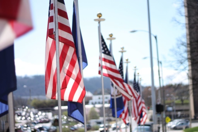 American Flags at Lee Plaza in downtown Roanoke, Virginia