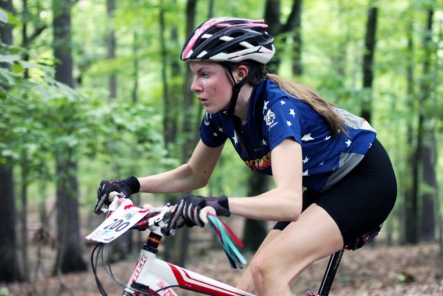 Female rider competes in Roanoke mountain biking race