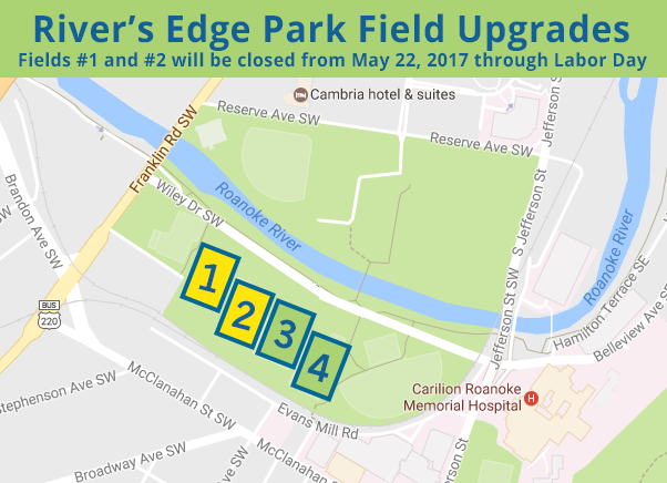 Map of fields at River's Edge Sports Complex