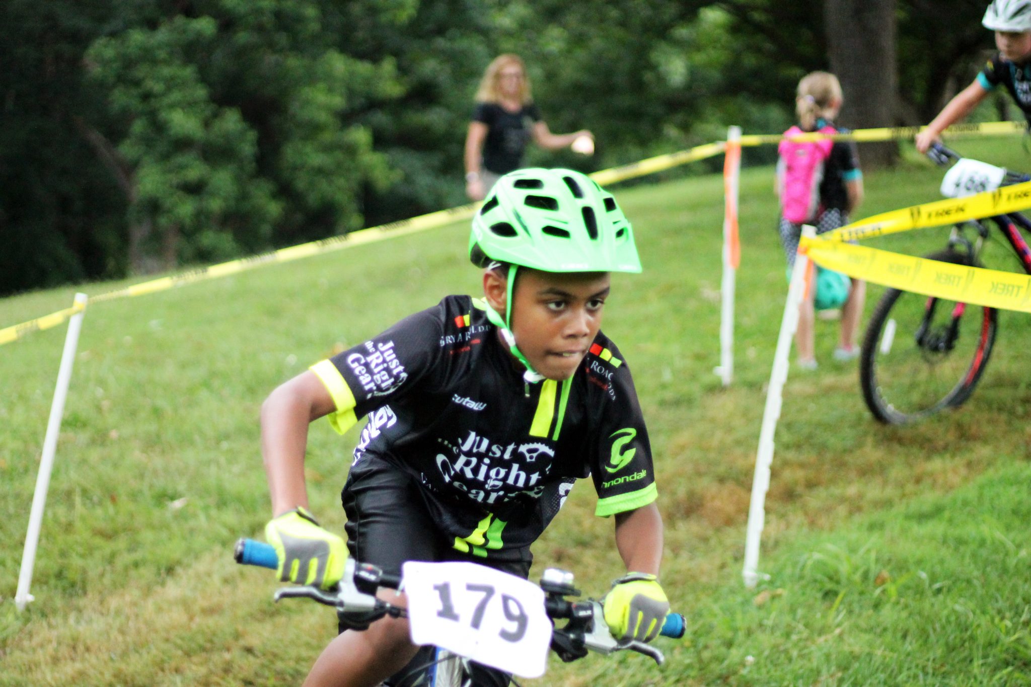Fishburn youth mountain biker rides out of a turn
