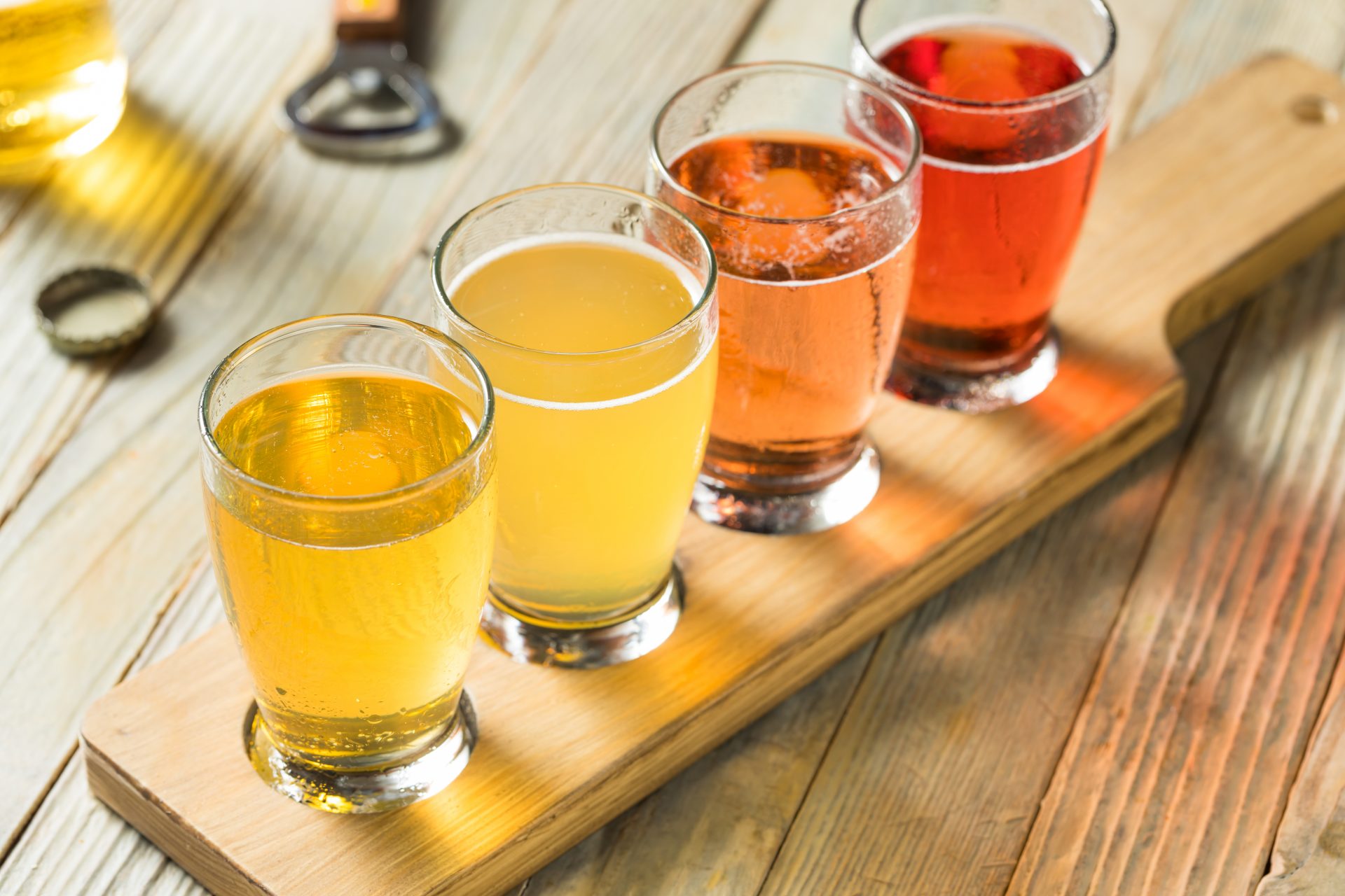 Colorful flight of hard ciders