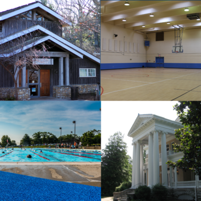 Pictures of a pool, indoor basketball court, and two recreation centers in the City of Roanoke