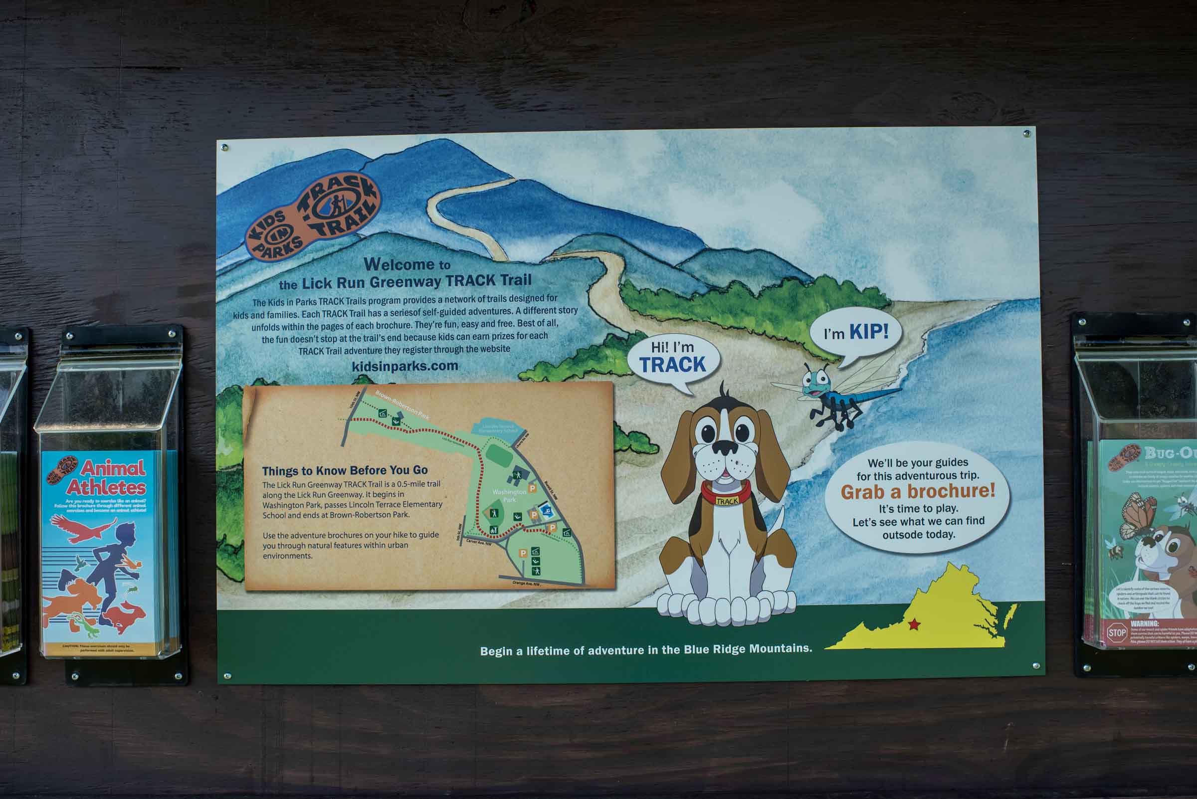 Track Trail Kiosk along Lick Run Greenway in Washington Park Roanoke