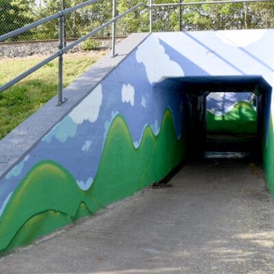 Tunnel under railroad tracks, connecting River's Edge Park South with Crystal Spring neighborhood