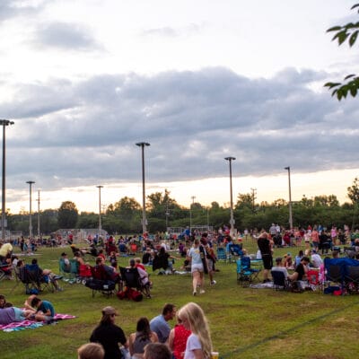 Freedom Festival and Fireworks Crowd at Rivers Edge Park South waiting for Fireworks to begin