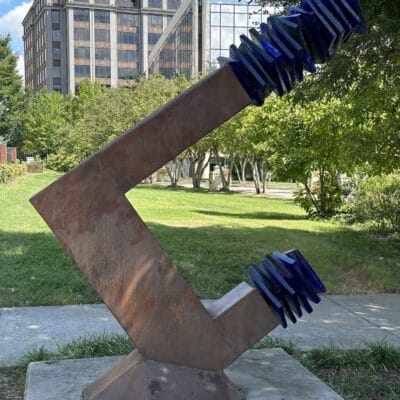 Sculpture crafted out of steel and glass