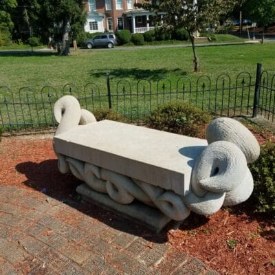 bench or art near fountain 2