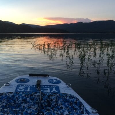 SUP on Carvins Cove at Sunset View from a Stand Up Paddle board at Carvins Cove during Sunset
