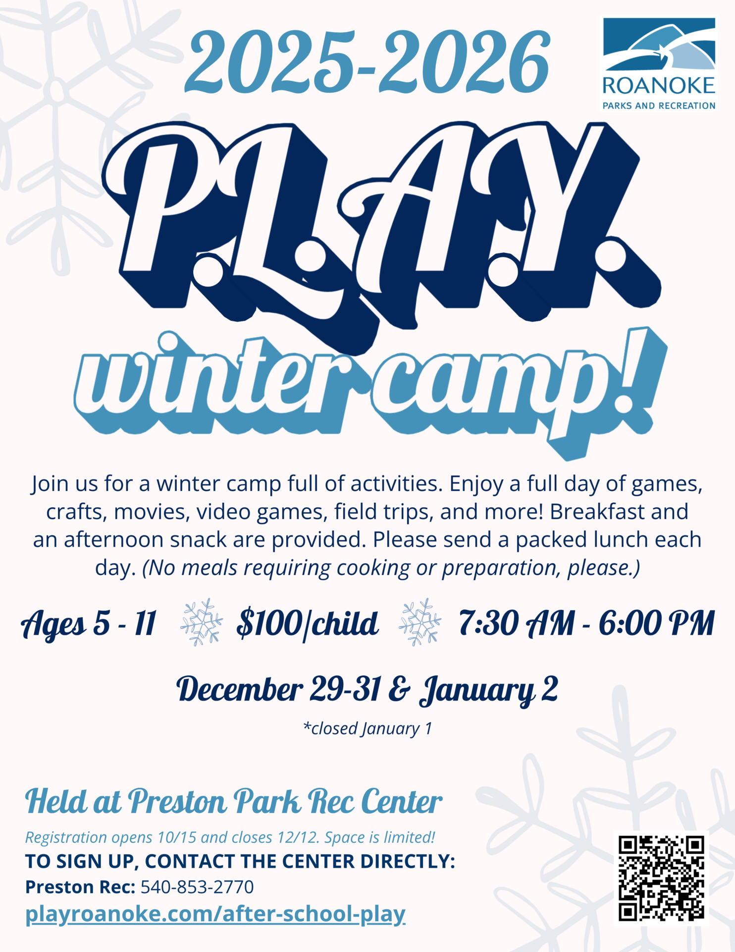 Winter P.L.A.Y. Camp Flyer 2025